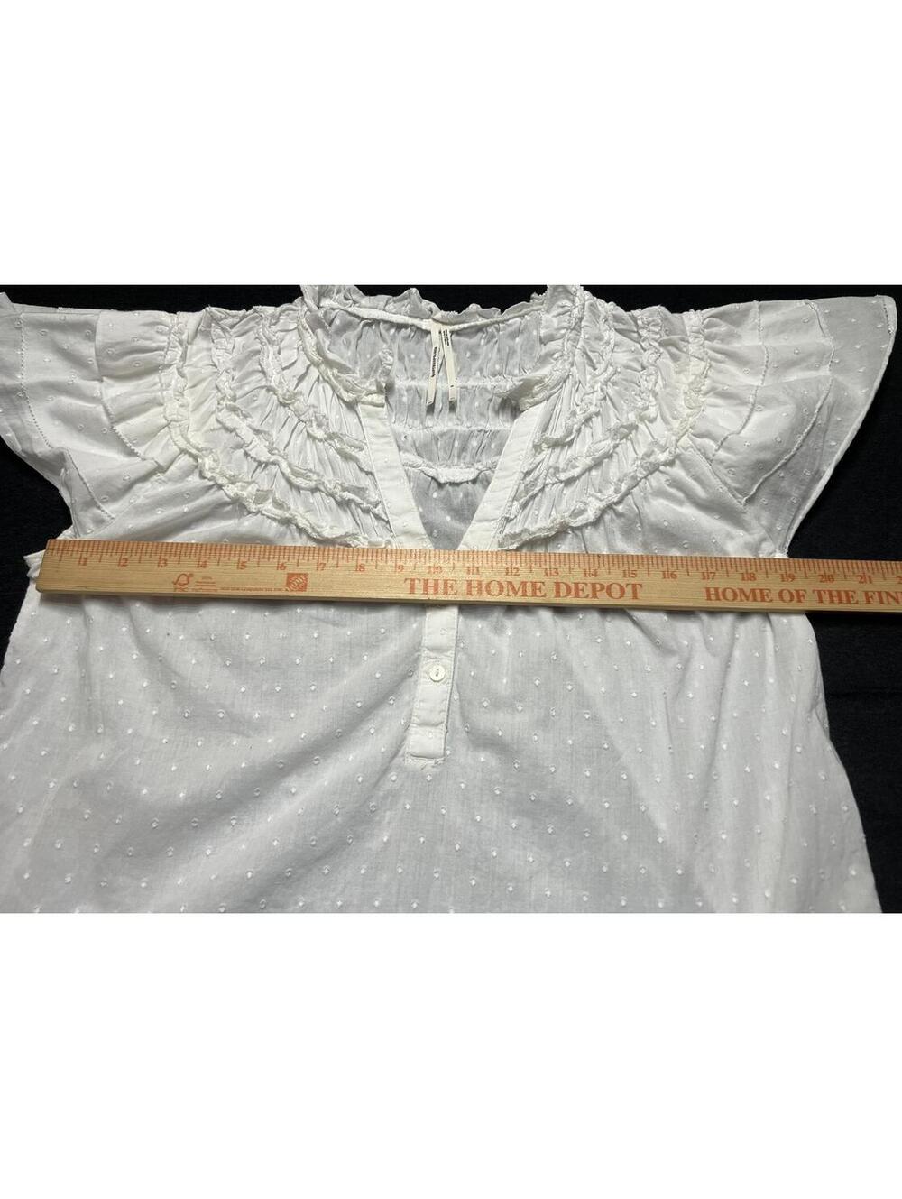 By Anthropologie Layered-Sleeve Henley Top White Dotted Swiss Dot Ruffle Blouse - Picture 8 of 9
